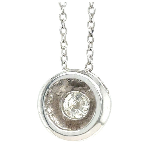 14K White Gold Necklace W/ 1/4Ct Round Diamond Pendant 2.4g
