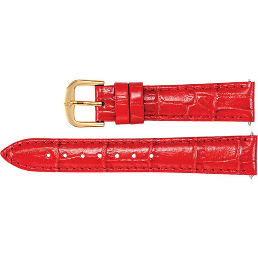 Ladies 18 mm Regular Red Leather Alligator Grain Padded Strap Band
