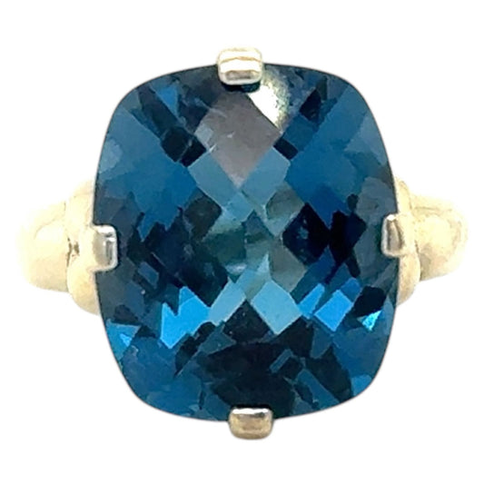 Blue Topaz Solitaire Ring  10k White Gold 4.7g Size 6.25
