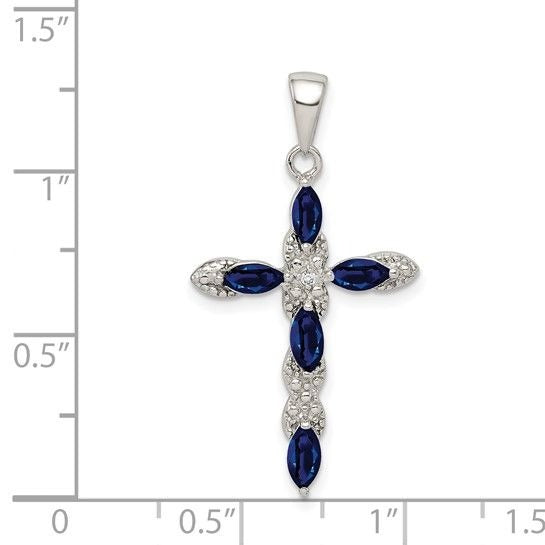 Sterling Silver Sapphire & Diamond Cross Pendant