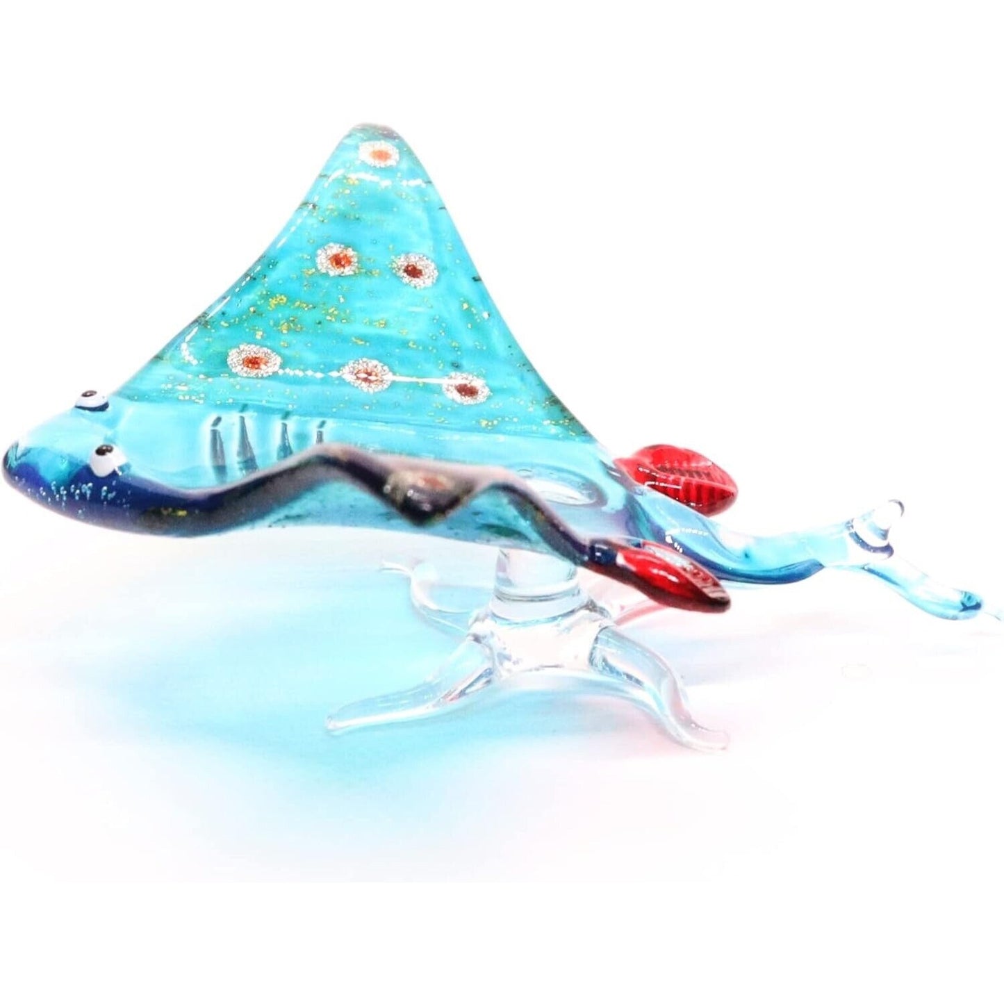 3¾ inch Light Blue Stingray Glittering Red Dots Hand Blown Glass