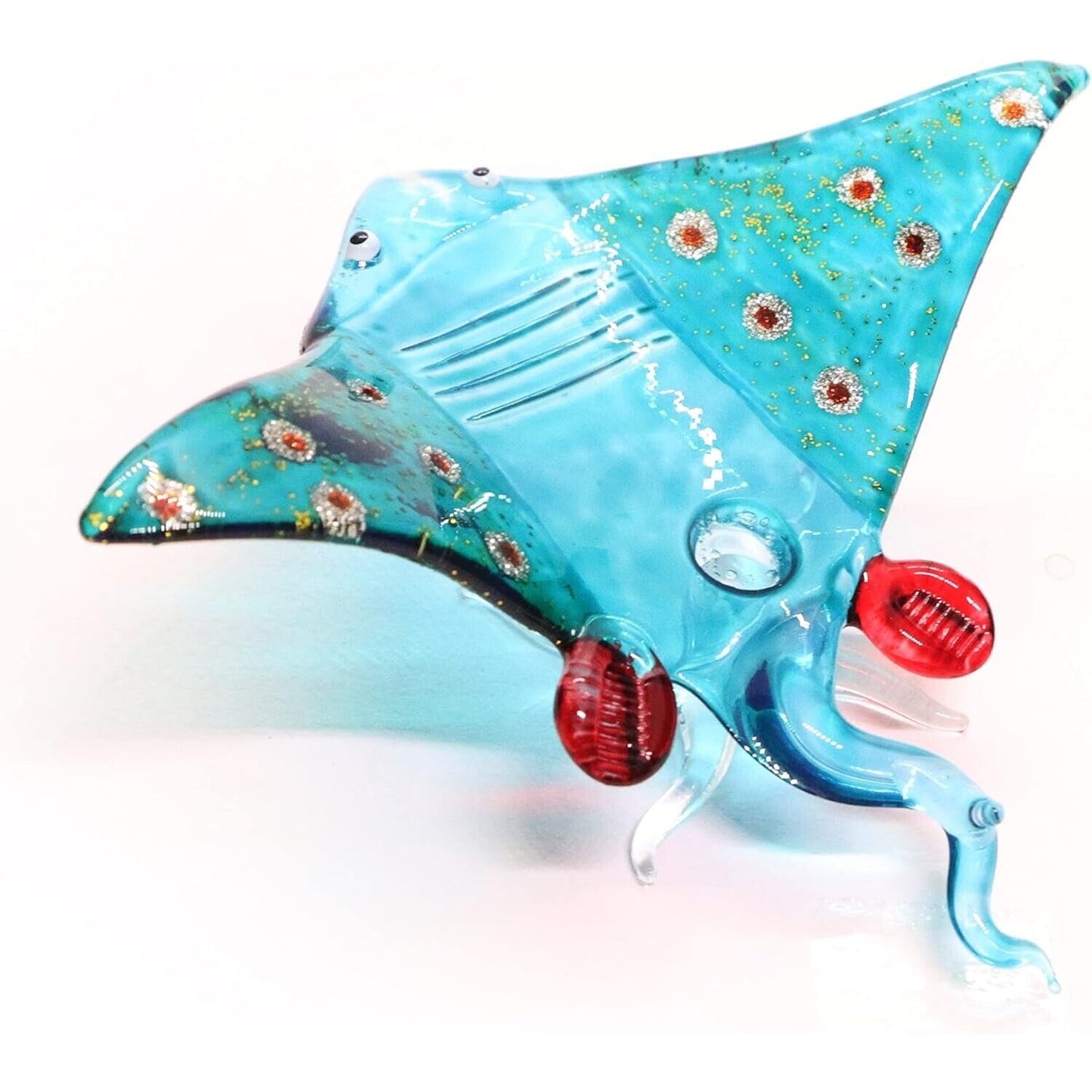 3¾ inch Light Blue Stingray Glittering Red Dots Hand Blown Glass