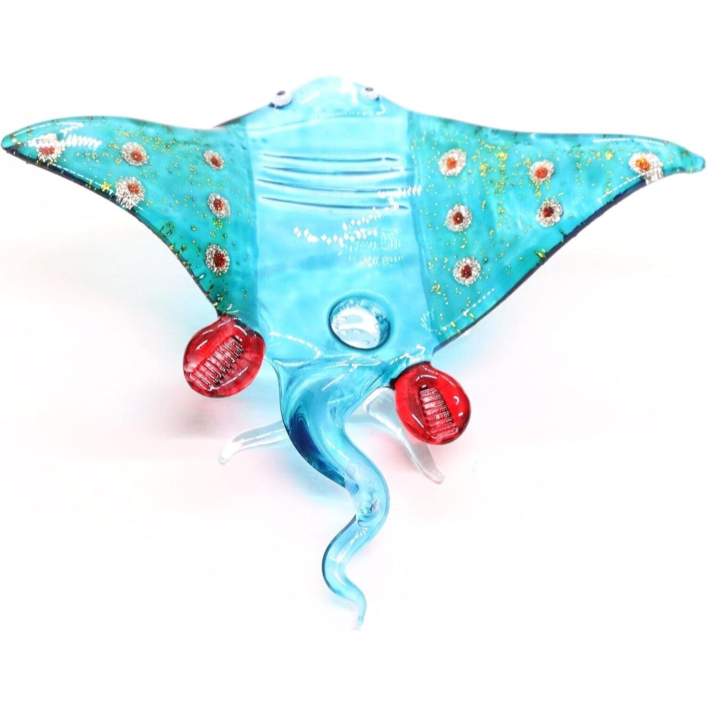 3¾ inch Light Blue Stingray Glittering Red Dots Hand Blown Glass