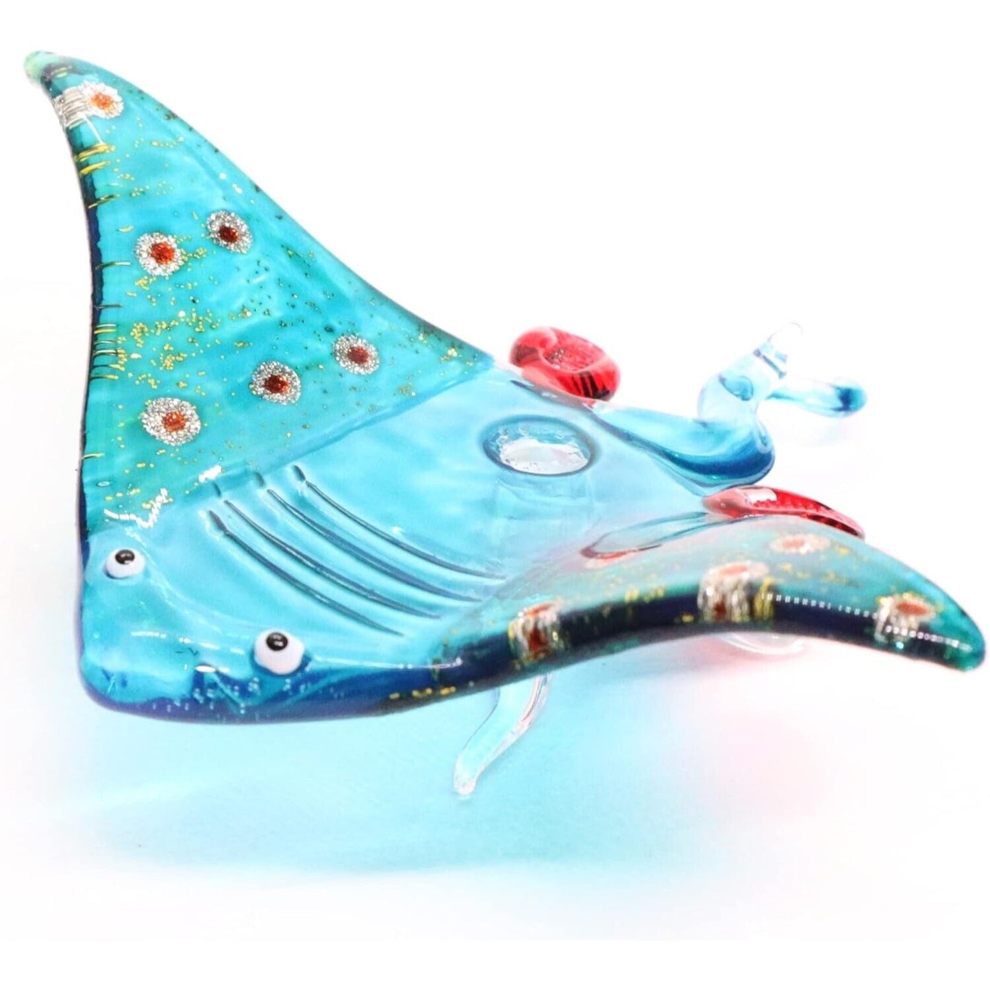 3¾ inch Light Blue Stingray Glittering Red Dots Hand Blown Glass