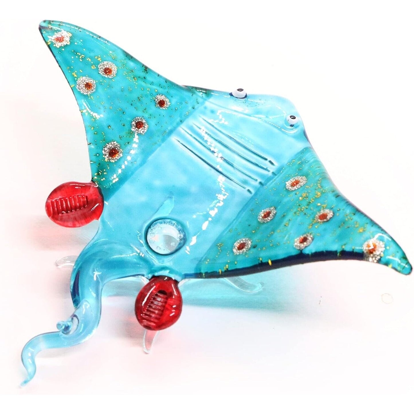 3¾ inch Light Blue Stingray Glittering Red Dots Hand Blown Glass