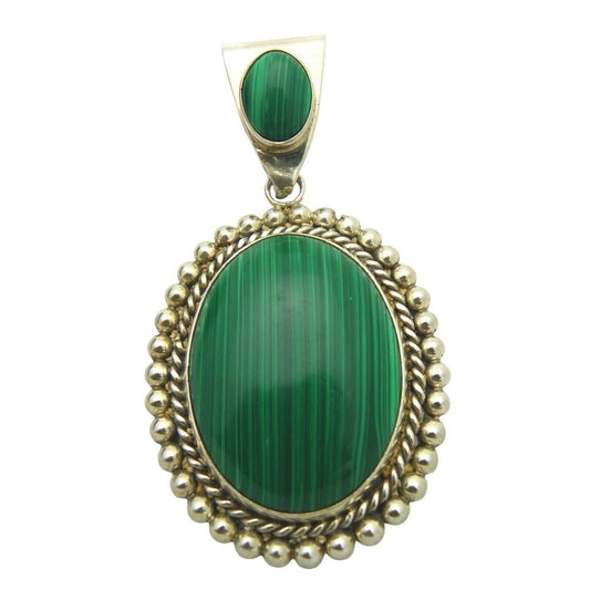 MALACHITE SOLITAIRE & ACCENT PENDANT REAL SOLID .925 STERLING SILVER 39.3 g