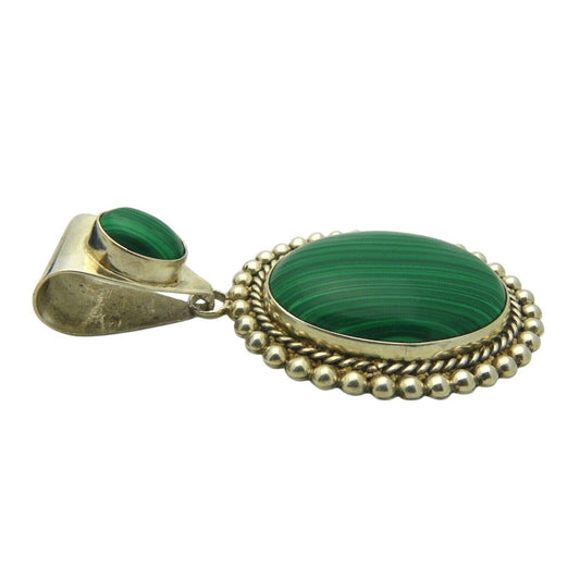 MALACHITE SOLITAIRE & ACCENT PENDANT REAL SOLID .925 STERLING SILVER 39.3 g