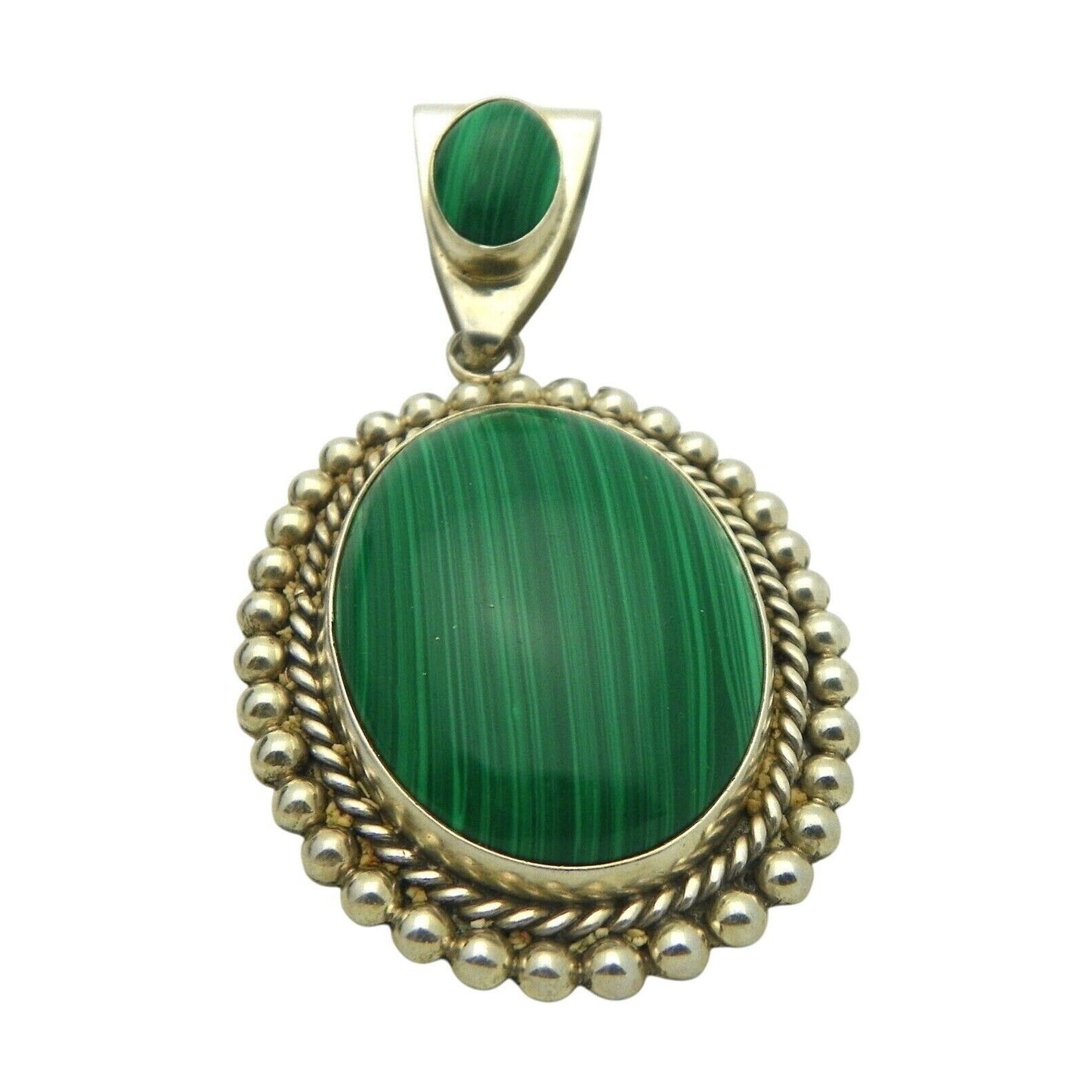 MALACHITE SOLITAIRE & ACCENT PENDANT REAL SOLID .925 STERLING SILVER 39.3 g