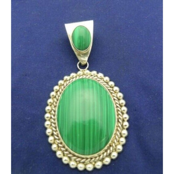 MALACHITE SOLITAIRE & ACCENT PENDANT REAL SOLID .925 STERLING SILVER 39.3 g