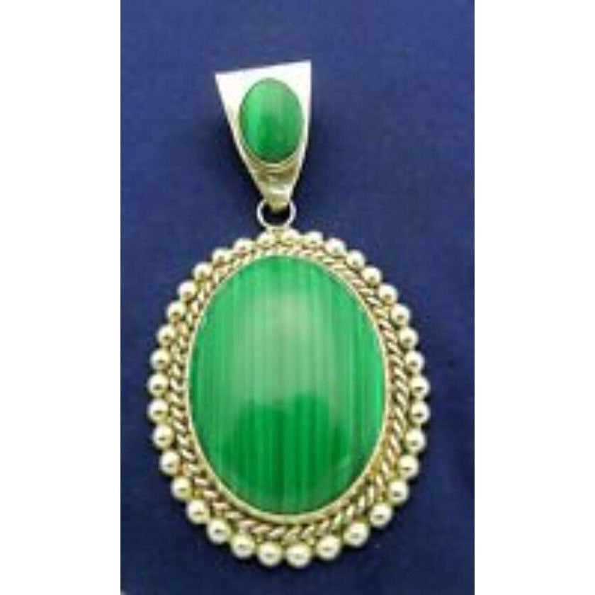 MALACHITE SOLITAIRE & ACCENT PENDANT REAL SOLID .925 STERLING SILVER 39.3 g