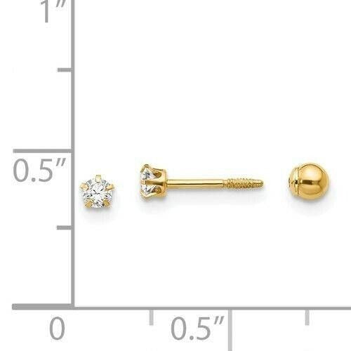 14k Madi K Polished Reversible Cubic Zirconia and 3mm Ball Earrings