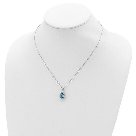 Sterling Silver Rhodium Polished Blue Topaz and CZ 18 inch Necklace