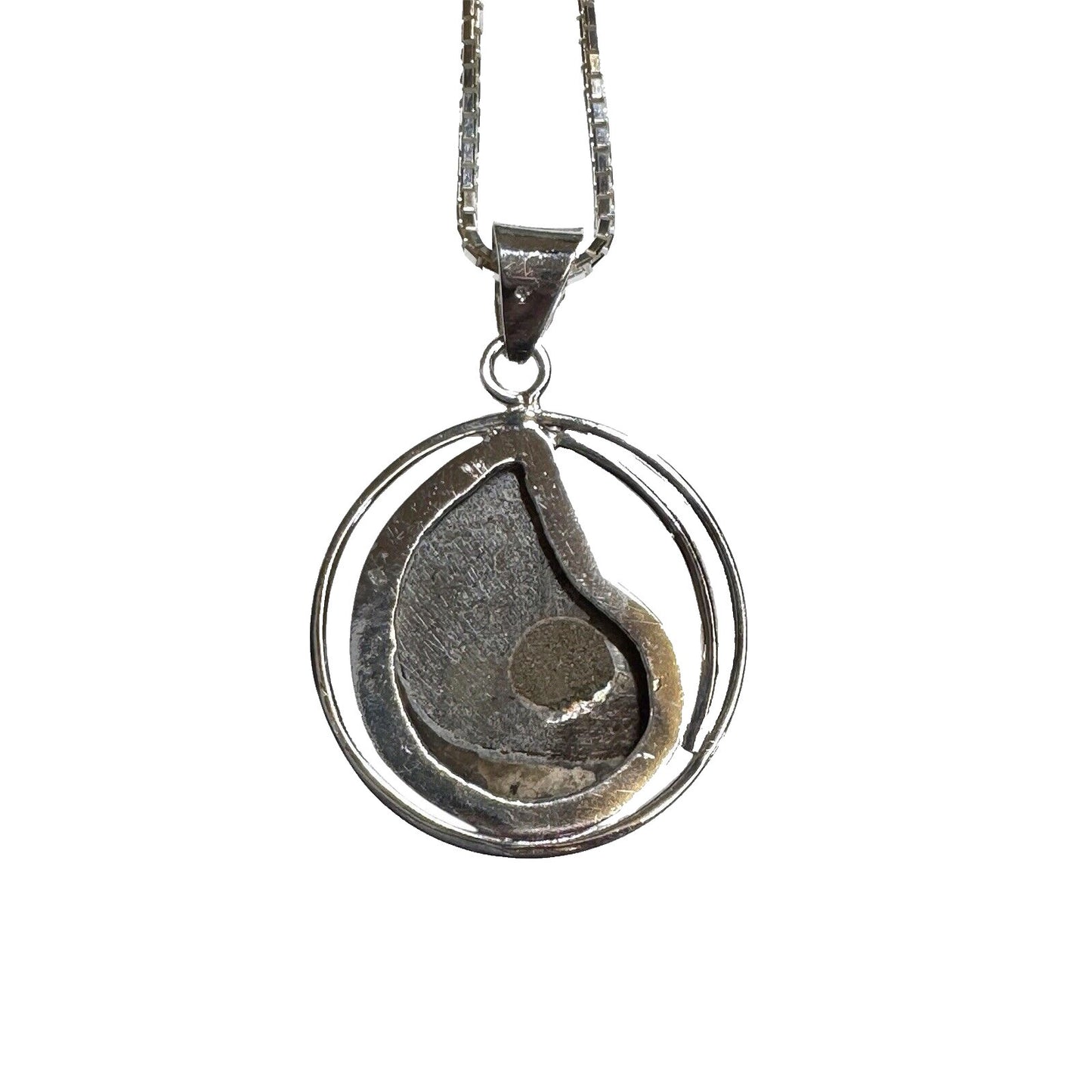Ammonite Shell Fossil Pendant .925 Sterling Silver 20” Box Chain Necklace 22.3g