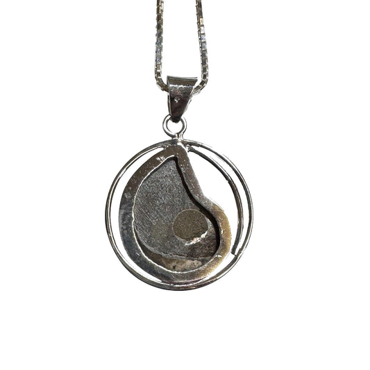 Ammonite Shell Fossil Pendant .925 Sterling Silver 20” Box Chain Necklace 22.3g