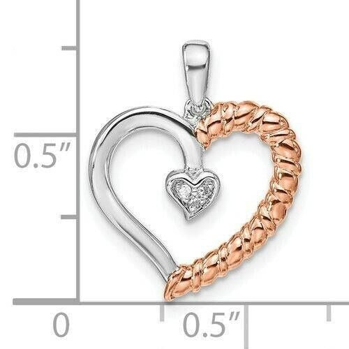 Sterling Silver and Rose-tone Diamond Heart Pendant