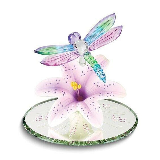 Handcrafted Glass Baron Dragonfly & Lavender Lily Figurine
