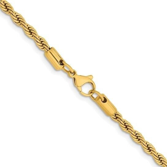 Chisel Stainless Steel Yellow IP-plated 4mm Rope 30 inch Chain Necklace