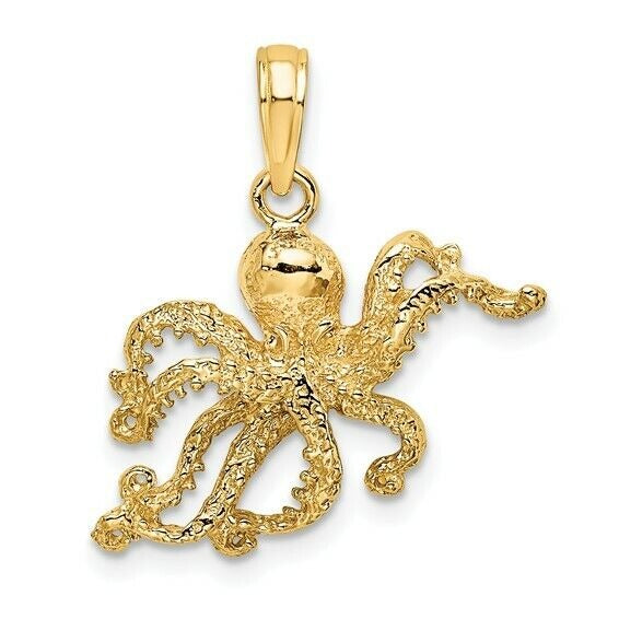 14K Yellow Gold Textured Octopus Charm