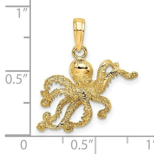 14K Yellow Gold Textured Octopus Charm