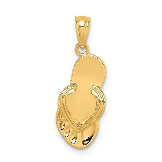 14K Yellow Gold 3D Flip Flop Pendant