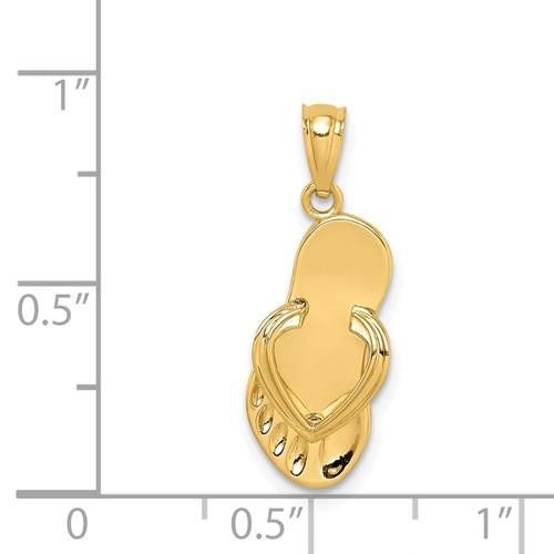 14K Yellow Gold 3D Flip Flop Pendant