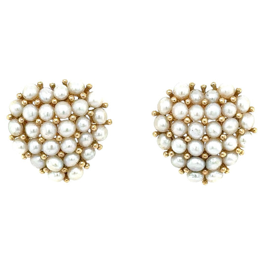 Pearl Cluster Heart 14k Yellow Gold Earrings 9.2g