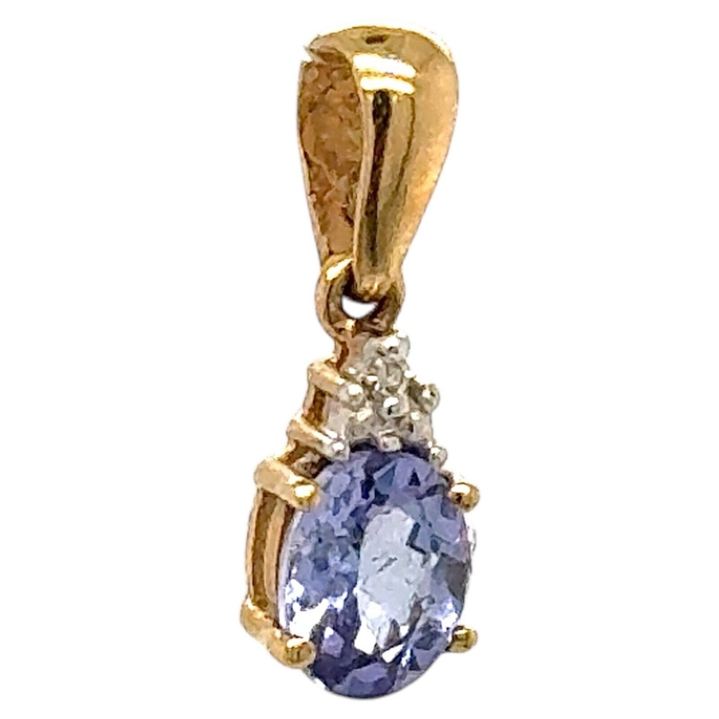 Tanzanite Solitaire with Diamond Accent 10k Yellow Gold Pendant 0.4g
