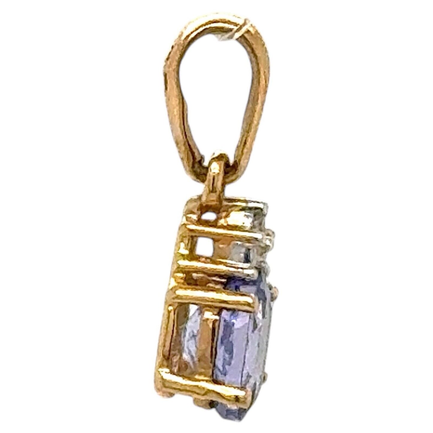 Tanzanite Solitaire with Diamond Accent 10k Yellow Gold Pendant 0.4g