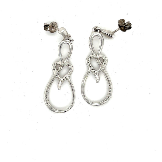 Sterling Silver Infinity Dangle with Heart Earrings 0.10ctw Diamond.