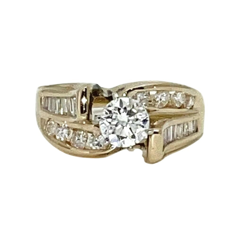 1 Ct Diamond Solitaire & Accent Ring 14K Yellow Gold 6.5g Size 6