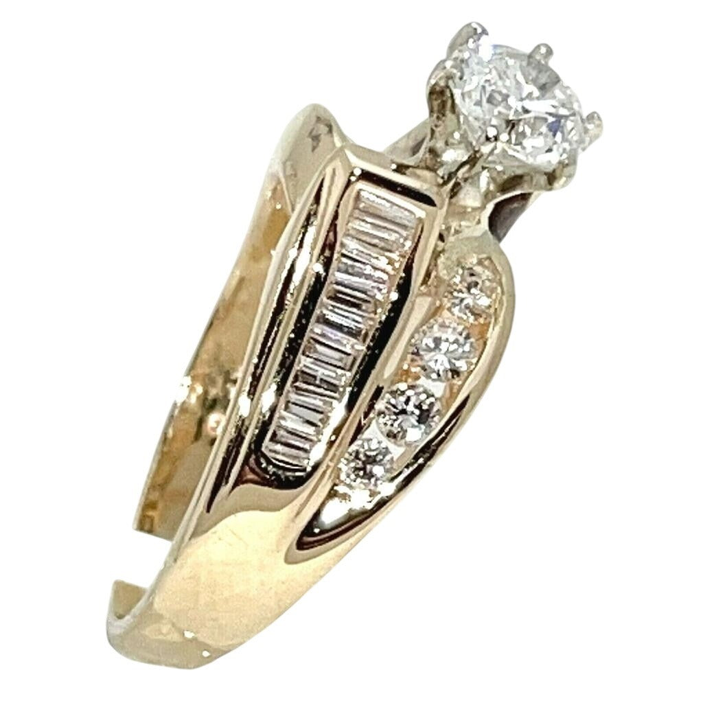 1 Ct Diamond Solitaire & Accent Ring 14K Yellow Gold 6.5g Size 6