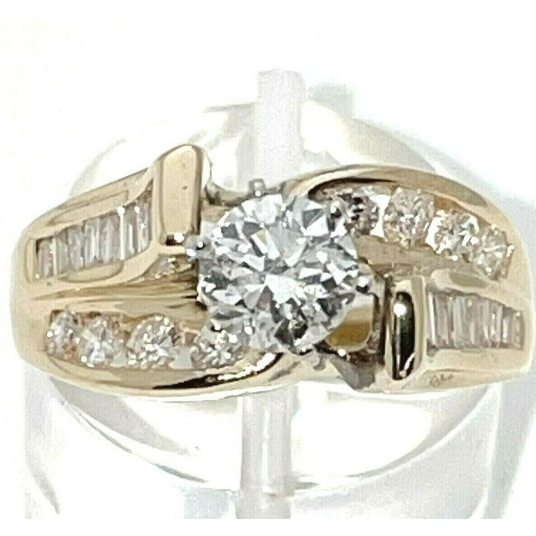 1 Ct Diamond Solitaire & Accent Ring 14K Yellow Gold 6.5g Size 6