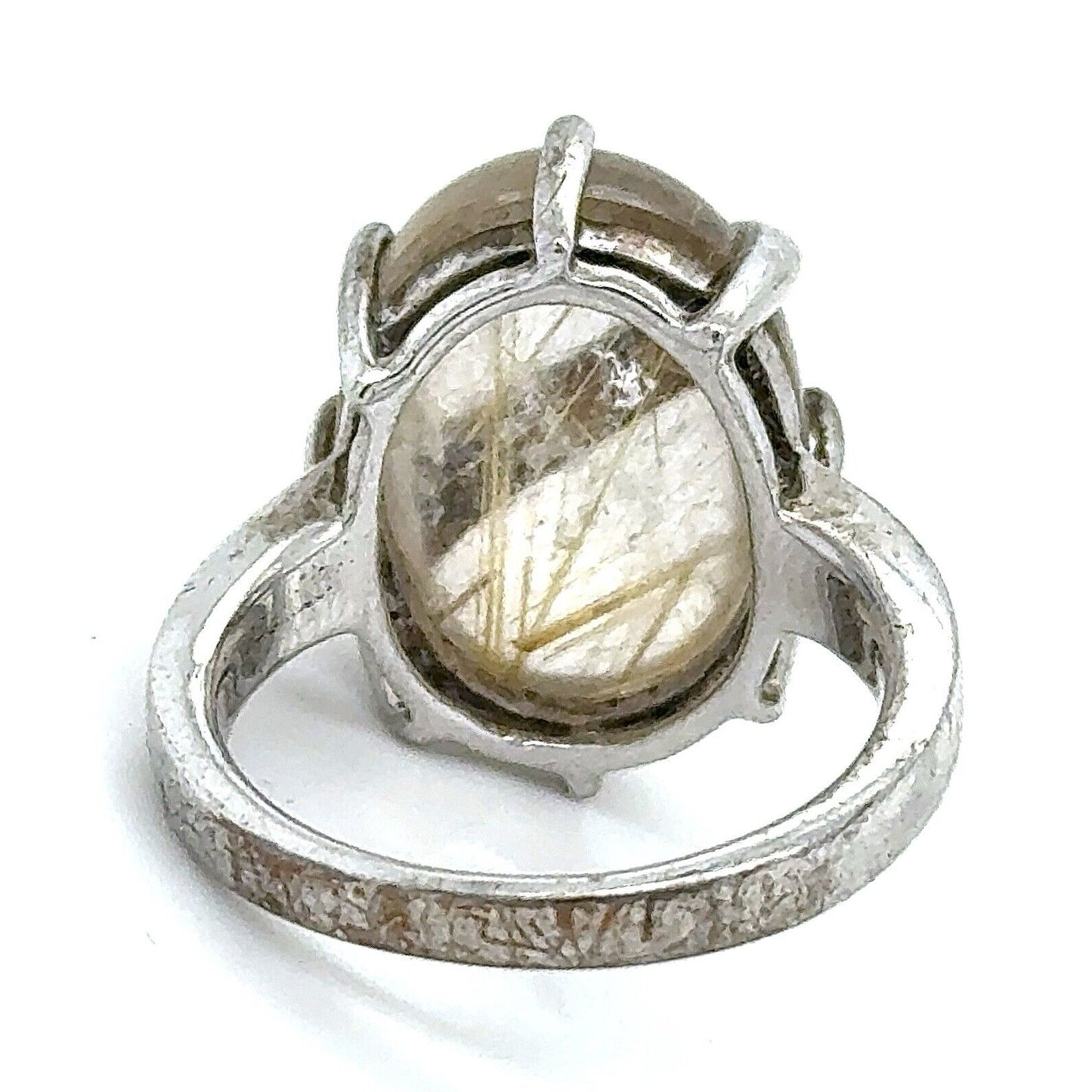 Clear and Yellow Rutilated Quartz Sterling Silver Size 6.75 Ring 7.6g
