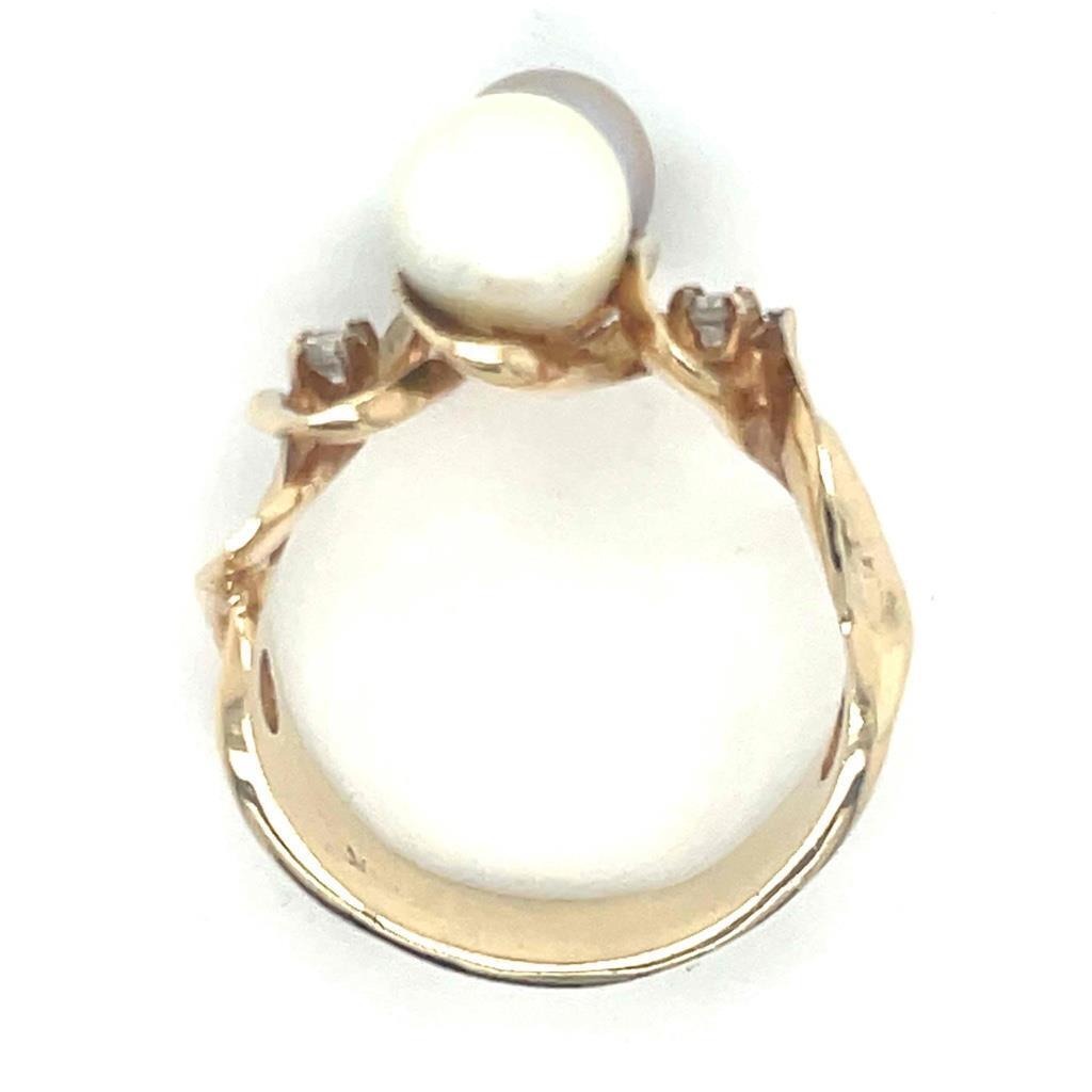 14K Yellow Gold Ring With White & Gray Pearls And Diamonds 8.5g Size 9.5