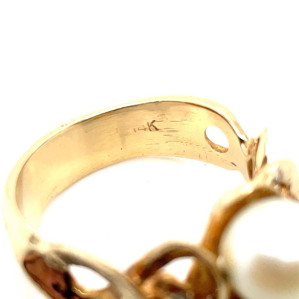14K Yellow Gold Ring With White & Gray Pearls And Diamonds 8.5g Size 9.5