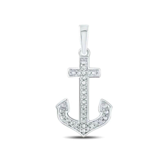 Sterling Silver 1/12ctw Diamond Anchor Nautical Pendant