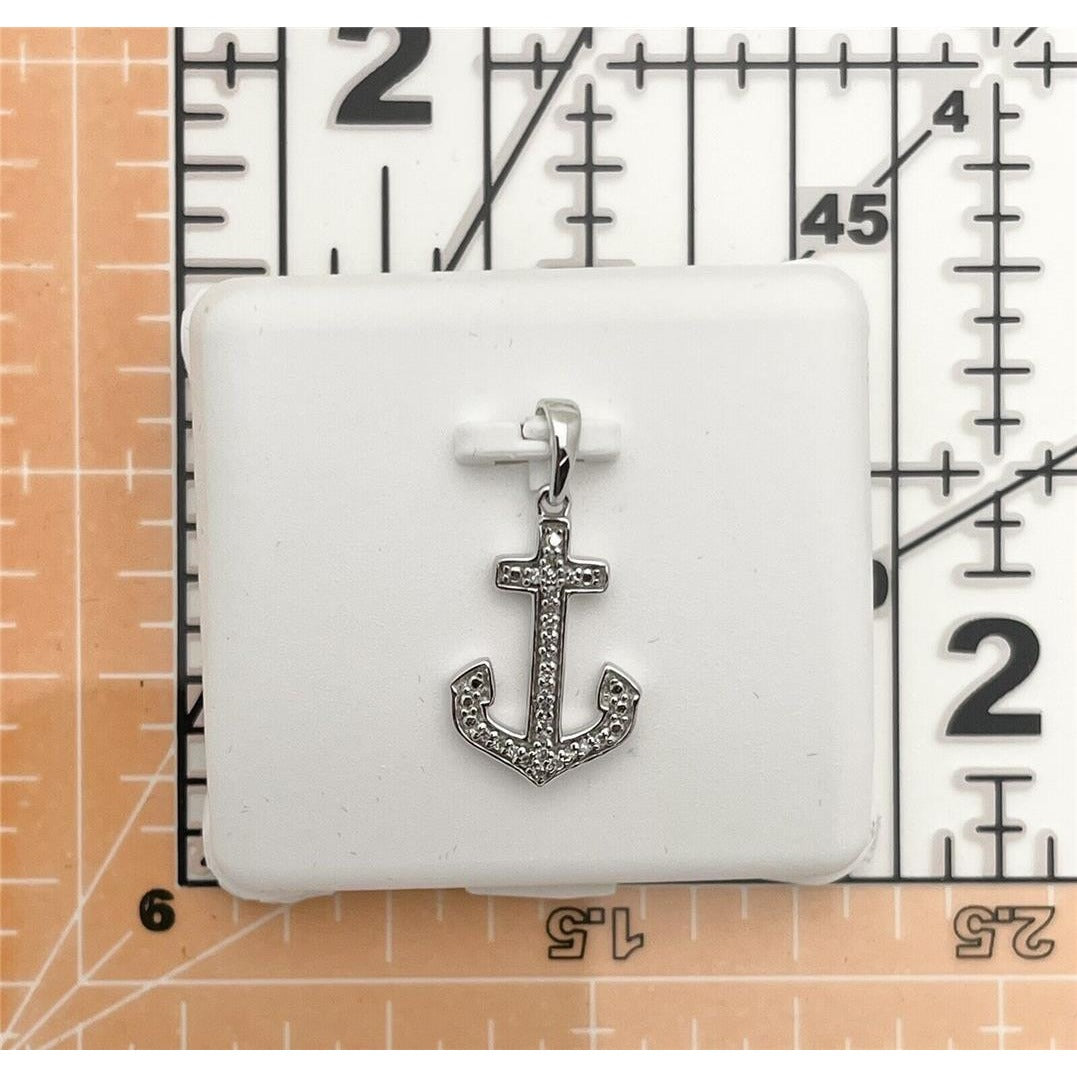 Sterling Silver 1/12ctw Diamond Anchor Nautical Pendant