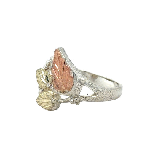 Sterling Silver & 10K Yellow & Rose Gold Leaf Ring 3.9g Size 7.75