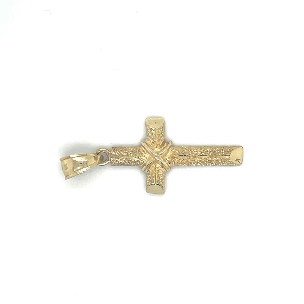 Etched Cross Pendant Solid 14k Yellow Gold 2.2g Textured Religious Charm For Necklace