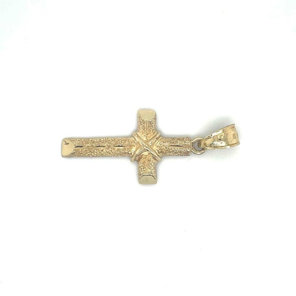 Etched Cross Pendant Solid 14k Yellow Gold 2.2g Textured Religious Charm For Necklace