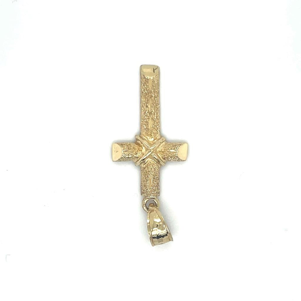 Etched Cross Pendant Solid 14k Yellow Gold 2.2g Textured Religious Charm For Necklace