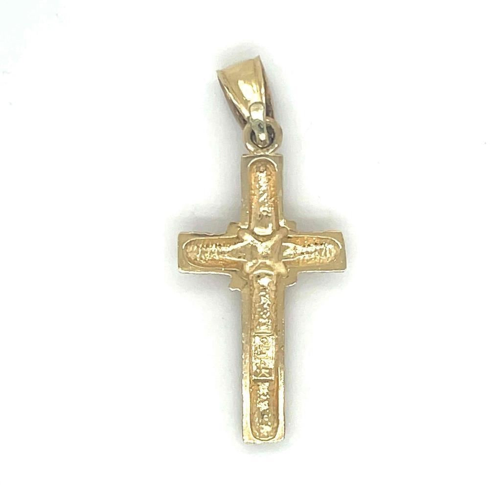 Etched Cross Pendant Solid 14k Yellow Gold 2.2g Textured Religious Charm For Necklace