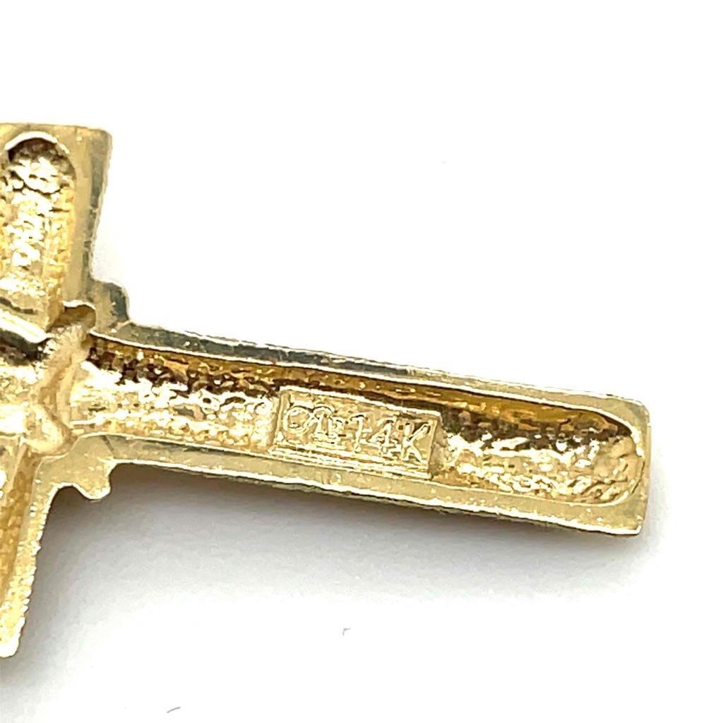 Etched Cross Pendant Solid 14k Yellow Gold 2.2g Textured Religious Charm For Necklace