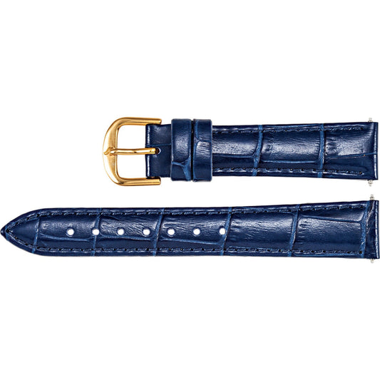 Ladies 14mm Regular Blue Leather Alligator Grain Padded Strap Band