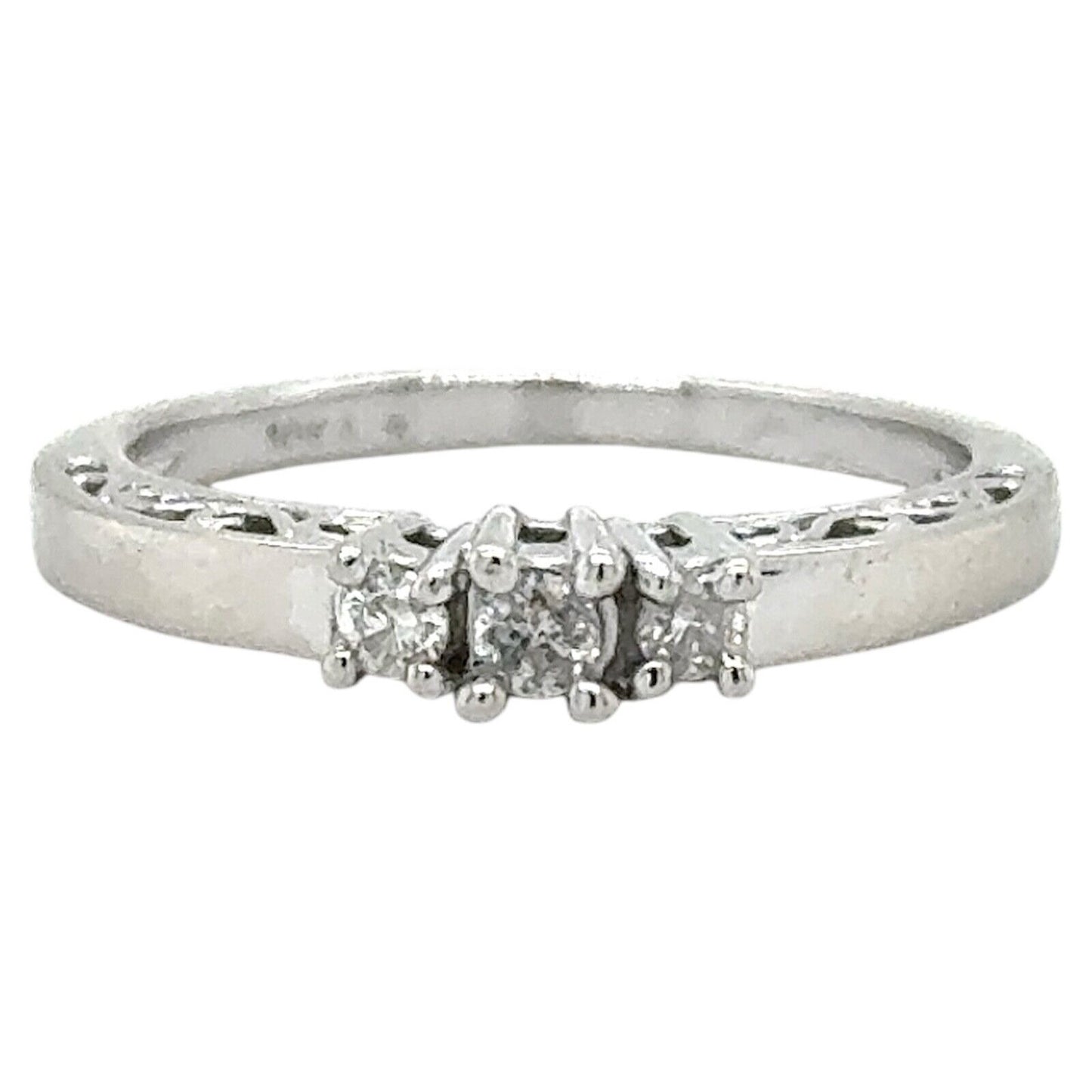 10k White Gold 1/10ctw Three-Stone Diamond Engagement Ring 2.0g Size 5