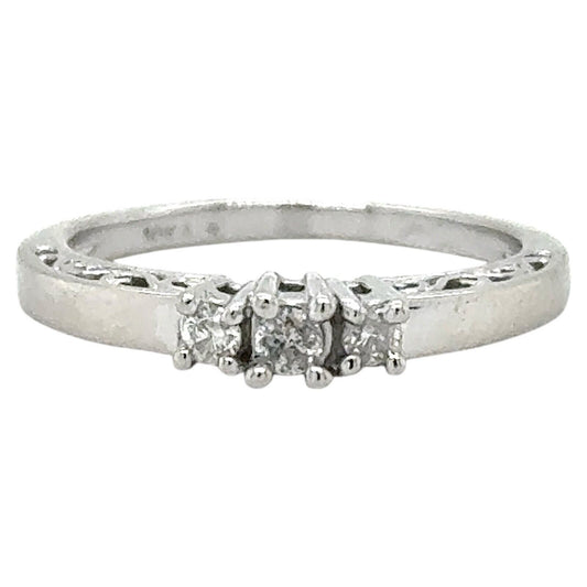 10k White Gold 1/10ctw Three-Stone Diamond Engagement Ring 2.0g Size 5