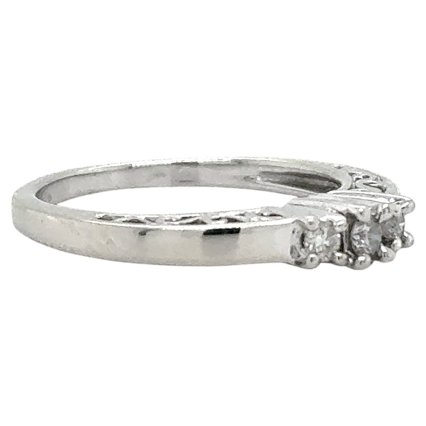 10k White Gold 1/10ctw Three-Stone Diamond Engagement Ring 2.0g Size 5