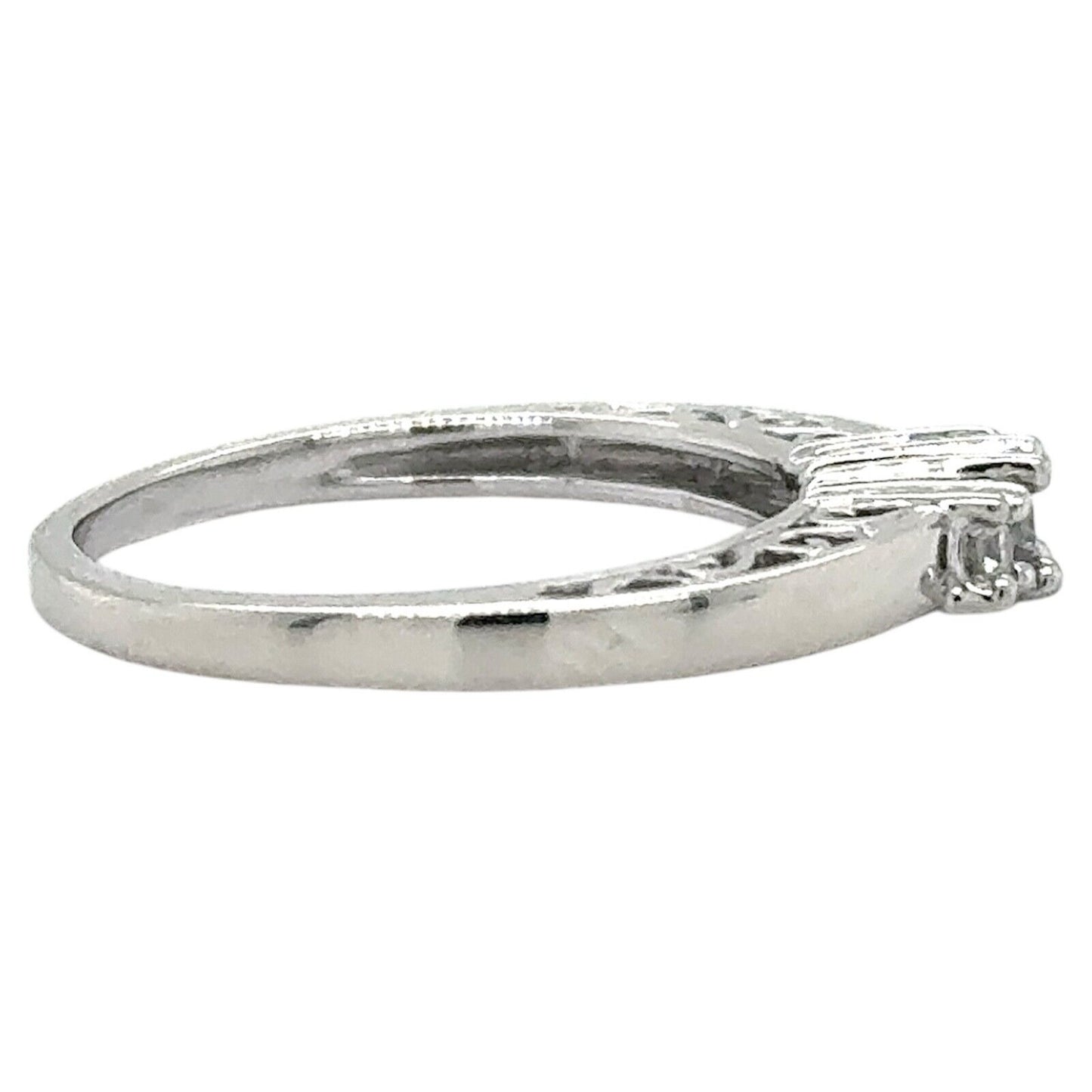 10k White Gold 1/10ctw Three-Stone Diamond Engagement Ring 2.0g Size 5