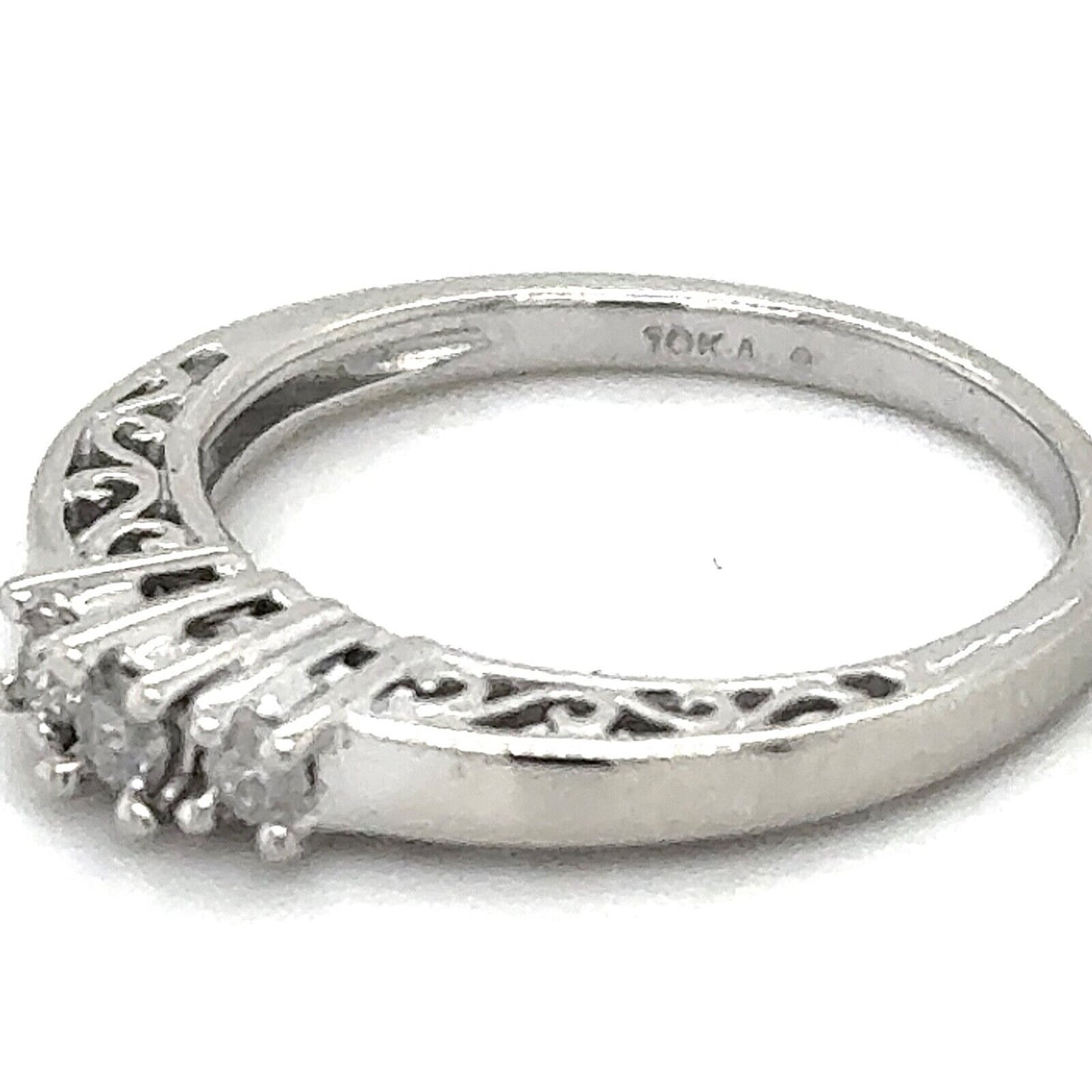 10k White Gold 1/10ctw Three-Stone Diamond Engagement Ring 2.0g Size 5