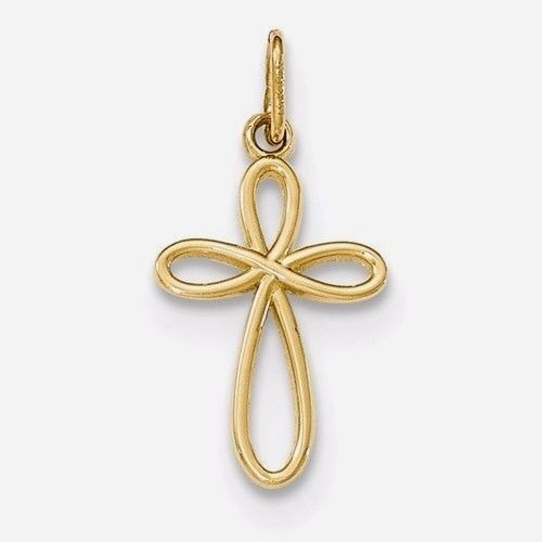 14k Gold Polished Small Ribbon Cross Pendant